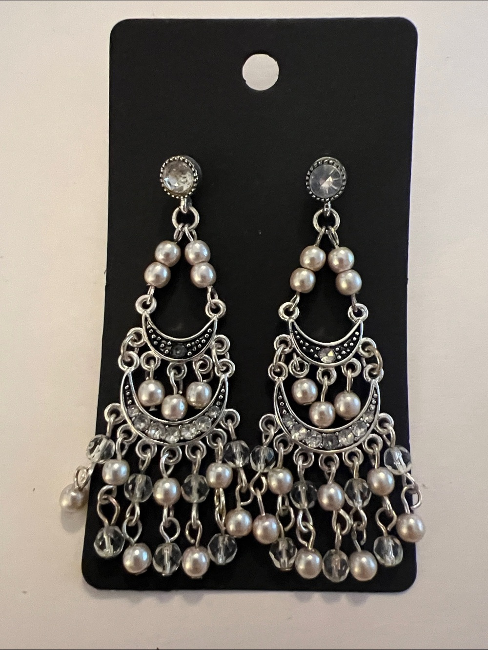 Silver-Tone Pearl Chandelier Drop Earrings